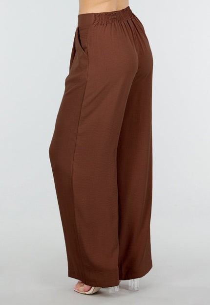 NEW150426 Bruine Linnenlook Petite Pantalon