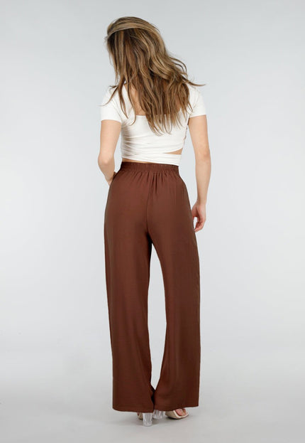 NEW150426 Bruine Linnenlook Petite Pantalon