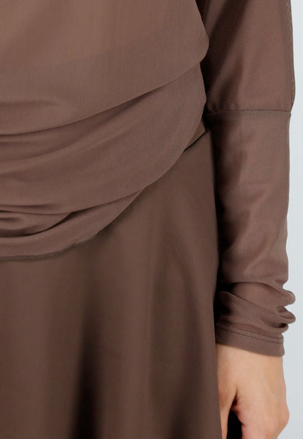NEW150426 Bruine Mesh Top met Lange Mouwen