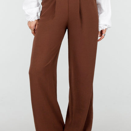 NEW150426 Bruine Wide Leg Linnenlook Broek