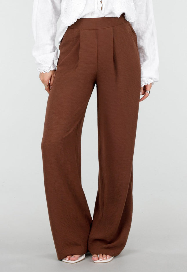 NEW150426 Bruine Wide Leg Linnenlook Broek