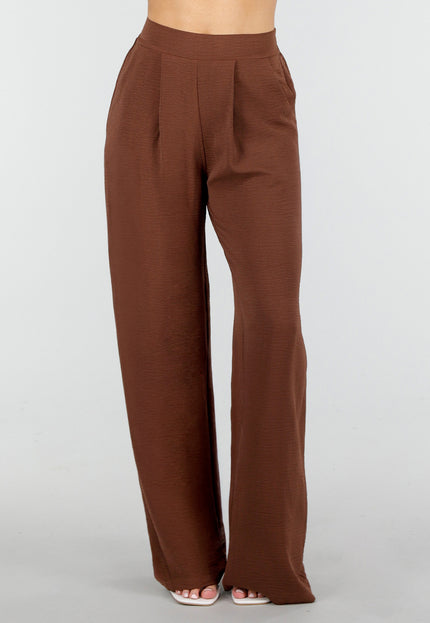 NEW150426 Bruine Wide Leg Linnenlook Broek