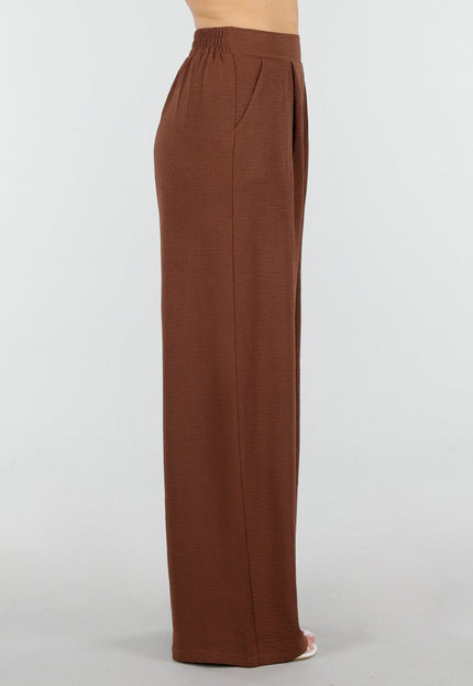 NEW150426 Bruine Wide Leg Linnenlook Broek