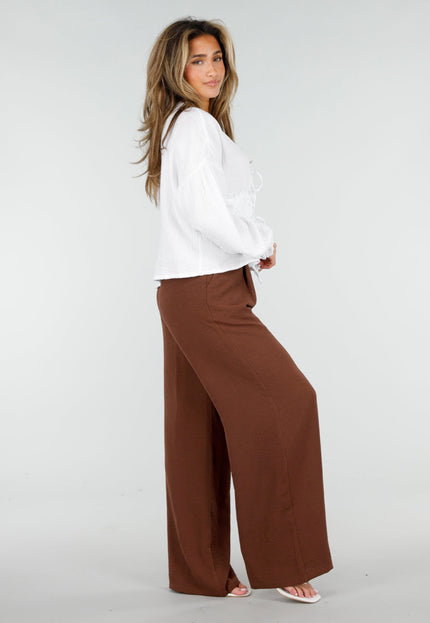 NEW150426 Bruine Wide Leg Linnenlook Broek
