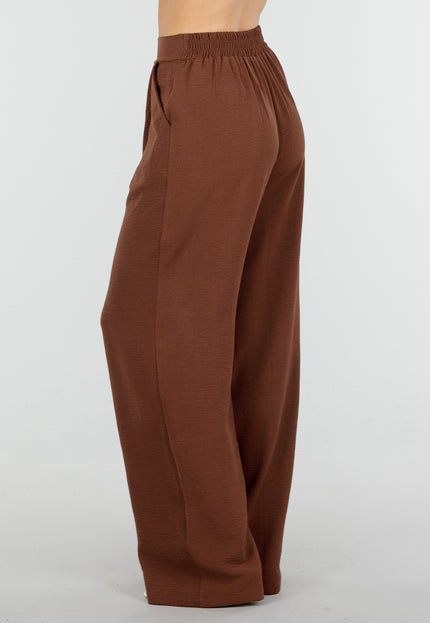 NEW150426 Bruine Wide Leg Linnenlook Broek