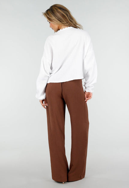 NEW150426 Bruine Wide Leg Linnenlook Broek