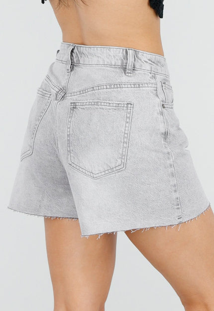 NEW150426 Grijze Denim Short met Ruwe Zoom