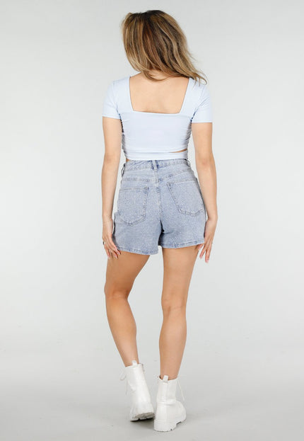 NEW150426 Lichtblauwe Crop Top met Pads