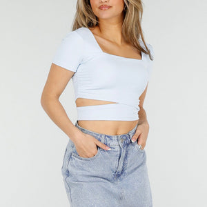 NEW150426 Lichtblauwe Crop Top met Pads