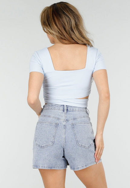 NEW150426 Lichtblauwe Crop Top met Pads
