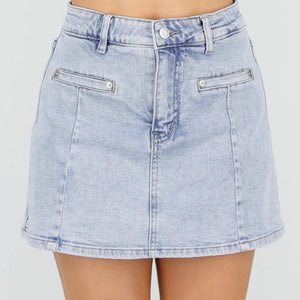 NEW150426 Lichtblauwe Denim Skort met Zakken