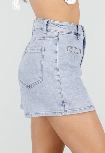 NEW150426 Lichtblauwe Denim Skort met Zakken