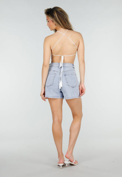 NEW150426 Lichtblauwe Denim Skort met Zakken