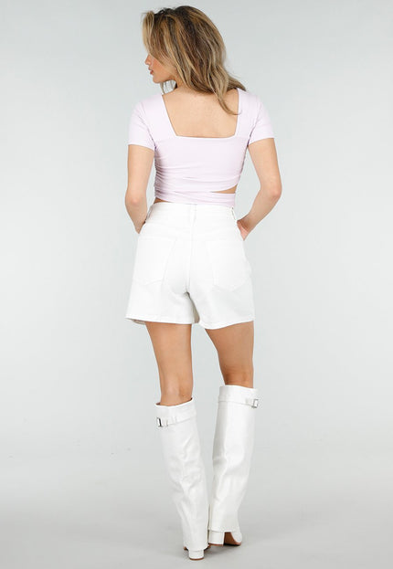 NEW150426 Lila Crop Top met Vierkante Hals en Pads