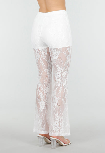 NEW150426 Petite Witte Kanten Flared Broek