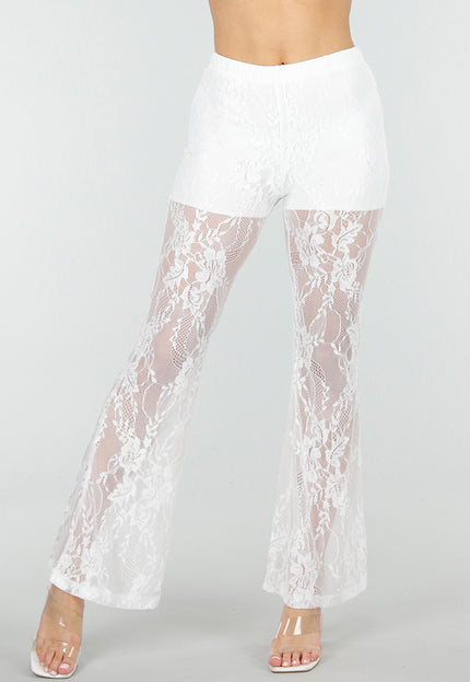 NEW150426 Petite Witte Kanten Flared Broek
