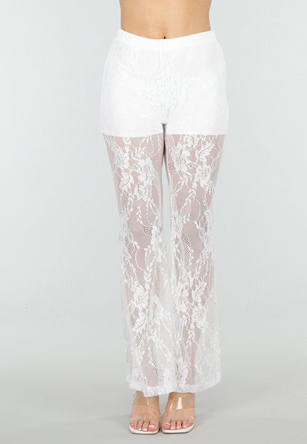 NEW150426 Petite Witte Kanten Flared Broek