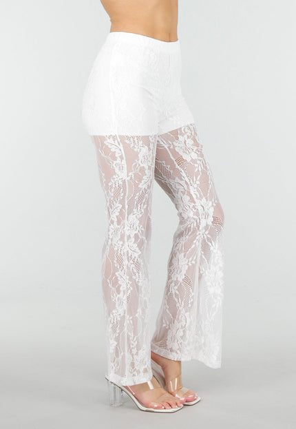 NEW150426 Petite Witte Kanten Flared Broek
