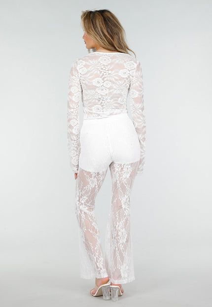 NEW150426 Petite Witte Kanten Flared Broek