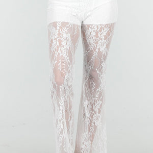 NEW150426 Petite Witte Kanten Flared Broek