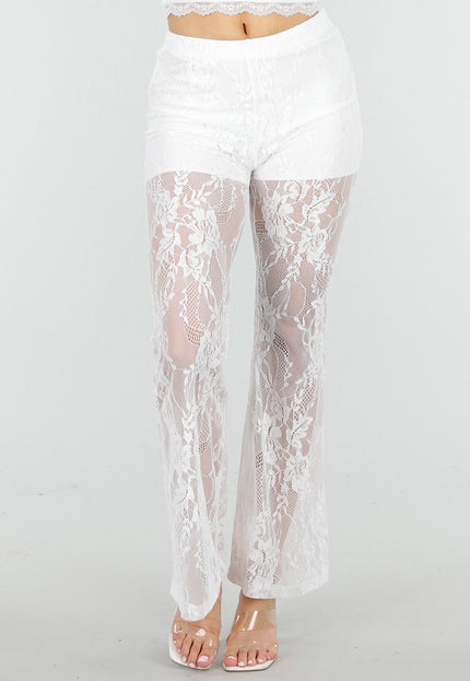NEW150426 Petite Witte Kanten Flared Broek
