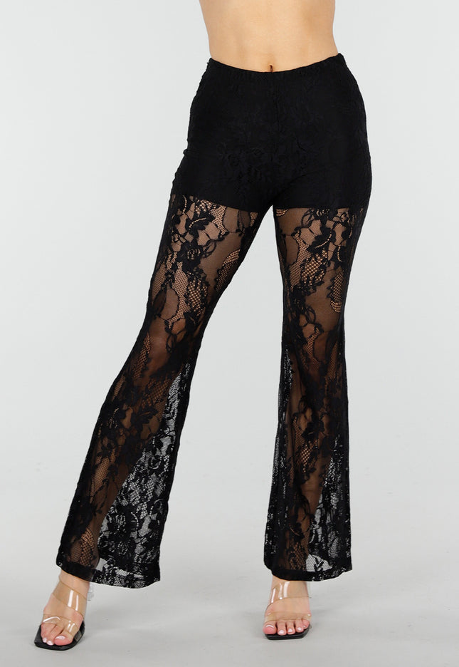 NEW150426 Petite Zwarte Kanten Flared Broek