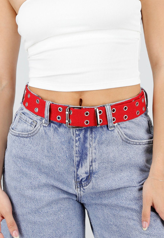 NEW150426 Rode Riem met Metalen Oogjes