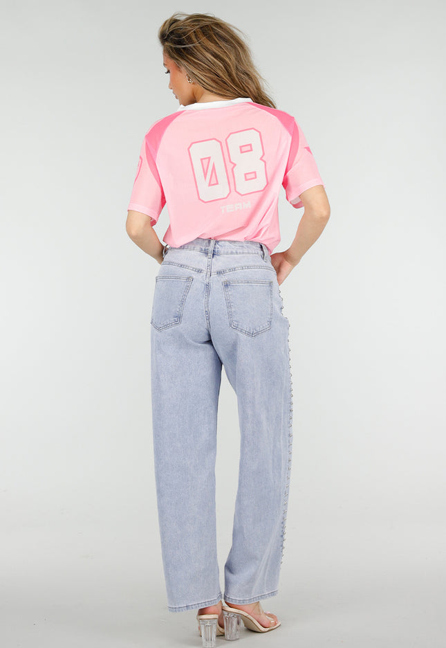 NEW150426 Roze Mesh Jersey T-Shirt