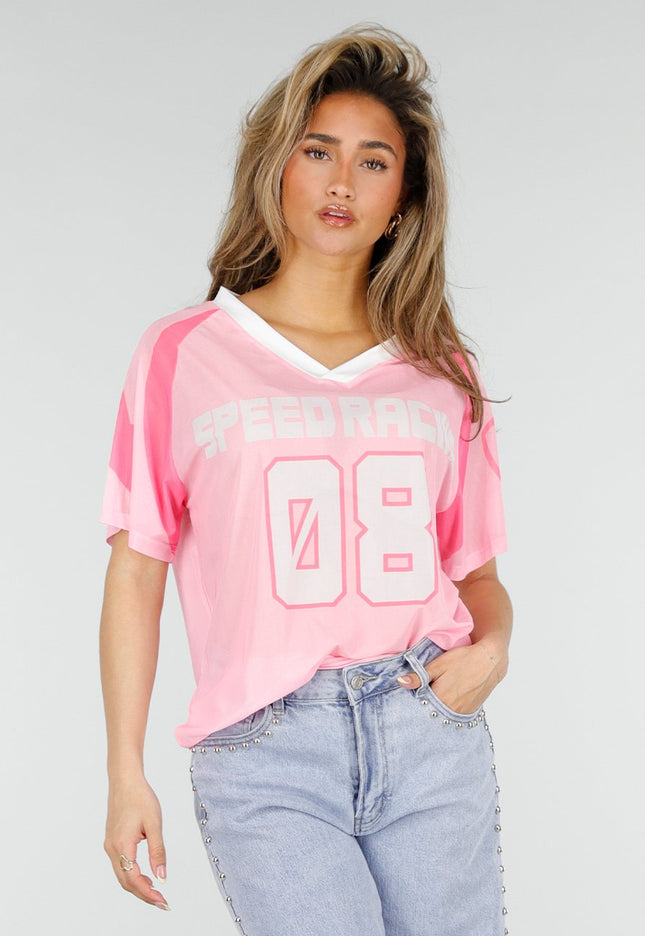 NEW150426 Roze Mesh Jersey T-Shirt