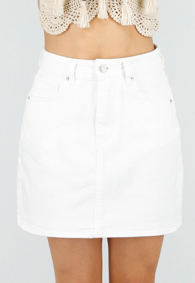 NEW150426 Witte Denim Mini Rok met Stretch