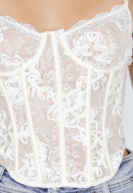 NEW150426 Witte Kant Corset Top met Bandjes