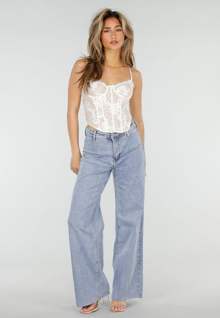 NEW150426 Witte Kant Corset Top met Bandjes