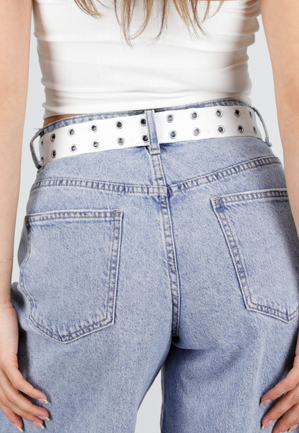 NEW150426 Witte Riem met Metalen Oogjes
