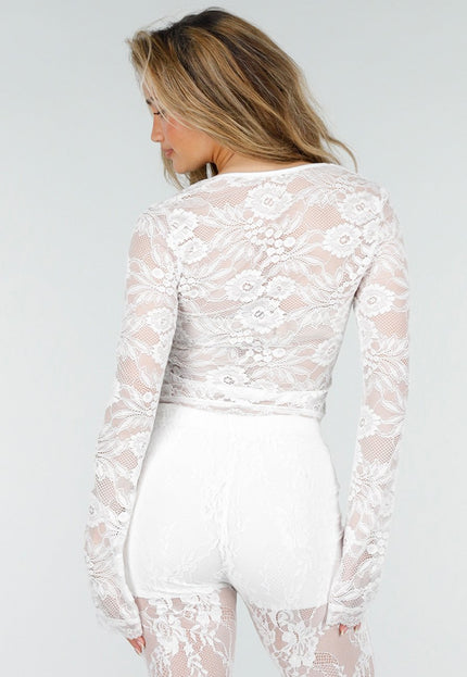 NEW150426 Witte Kanten Top met Lange Mouwen