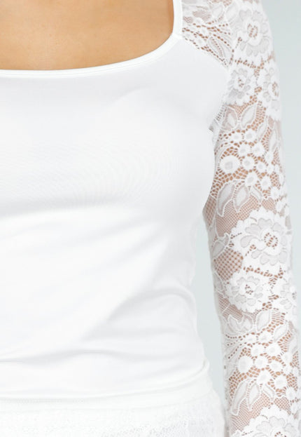 NEW150426 Witte Kanten Top met Lange Mouwen