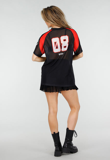 NEW150426 Zwart Rood Mesh Jersey T-Shirt