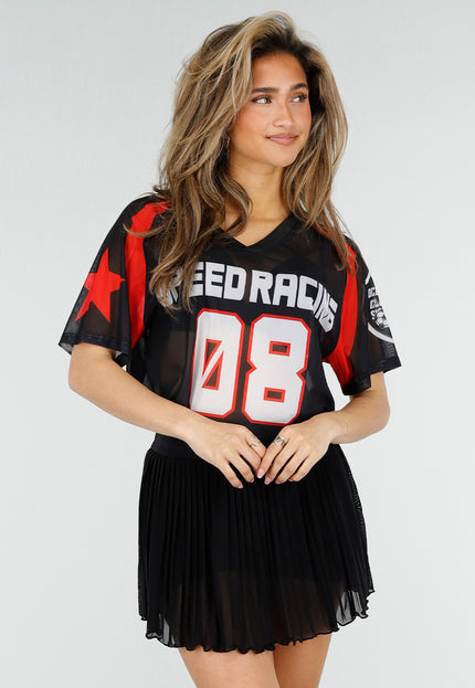 NEW150426 Zwart Rood Mesh Jersey T-Shirt