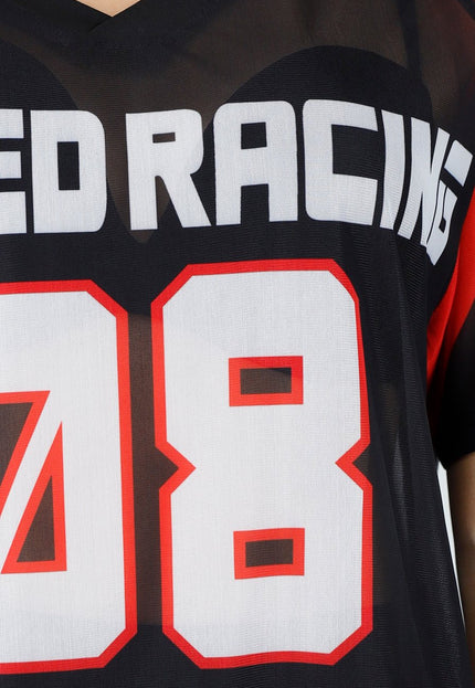 NEW150426 Zwart Rood Mesh Jersey T-Shirt