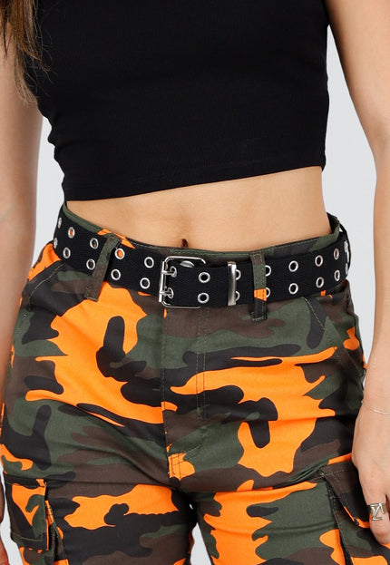 NEW150426 Zwarte Riem met Metalen Oogjes