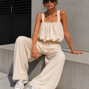 NEW150726 Beige Stretch Two Piece Set