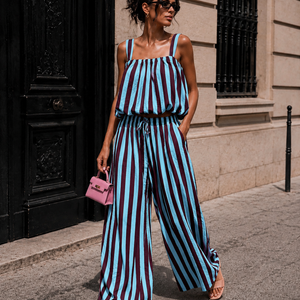 NEW150726 Blauwe Burgundy Gestreepte Two Piece Set