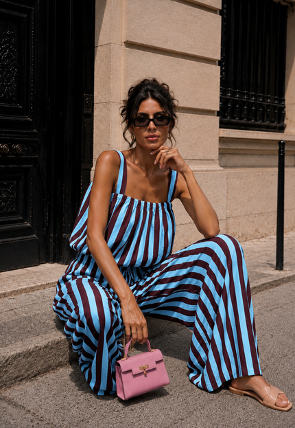 NEW150726 Blauwe Burgundy Gestreepte Two Piece Set