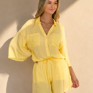 NEW150726 Butter Yellow Blouse en Short Set