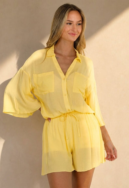 NEW150726 Butter Yellow Blouse en Short Set