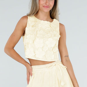 NEW150726 Gele Bloemen Crop Top