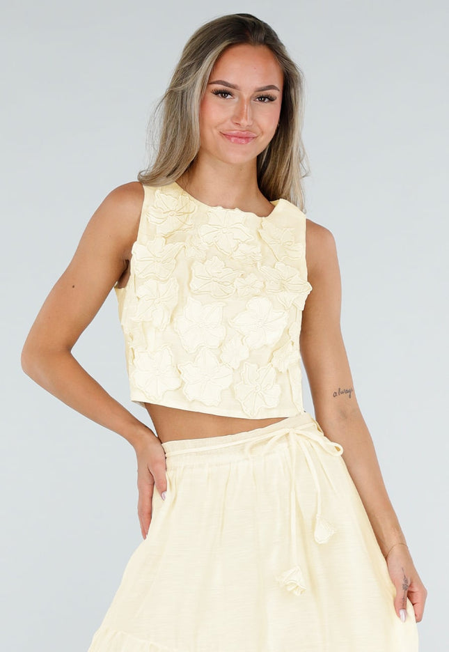 NEW150726 Gele Bloemen Crop Top