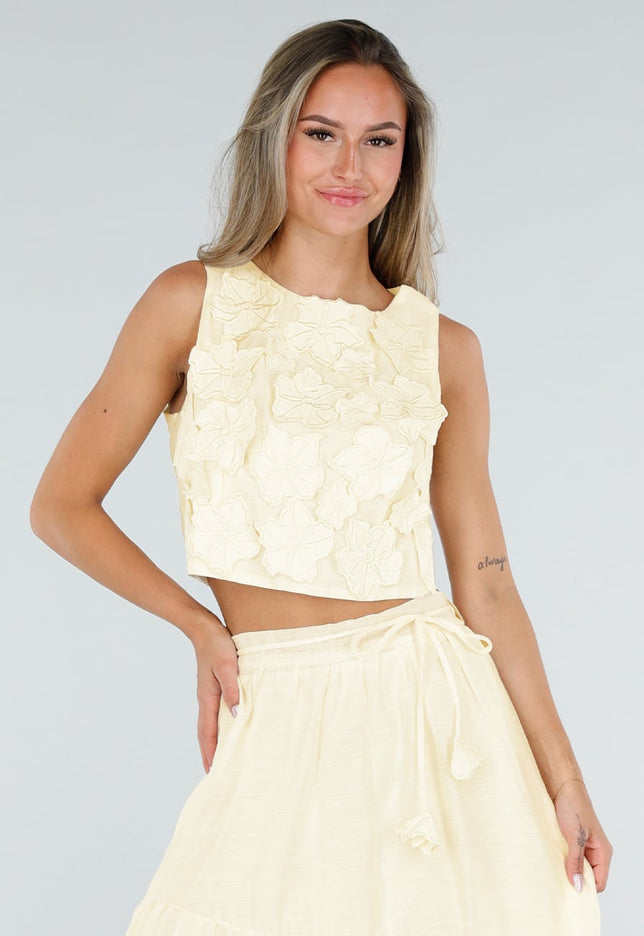 NEW150726 Gele Bloemen Crop Top