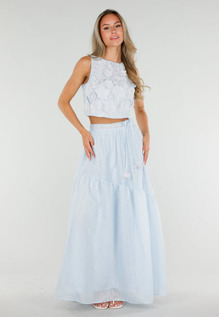 NEW150726 Lichtblauwe Bloemen Crop Top