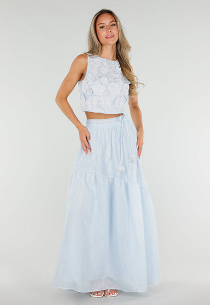 NEW150726 Lichtblauwe Bloemen Crop Top