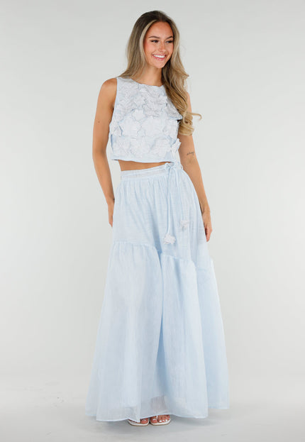 NEW150726 Lichtblauwe Maxi Rok met Strikceintuur